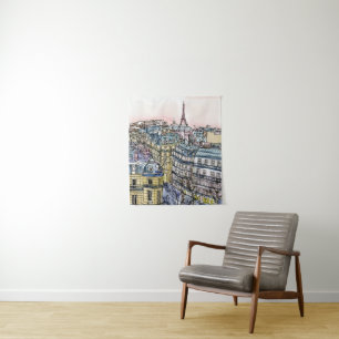 Destinations   Watercolor Eiffel Tower & Paris Tapestry
