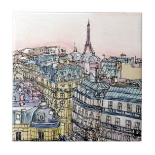 Destinations   Watercolor Eiffel Tower & Paris Tile