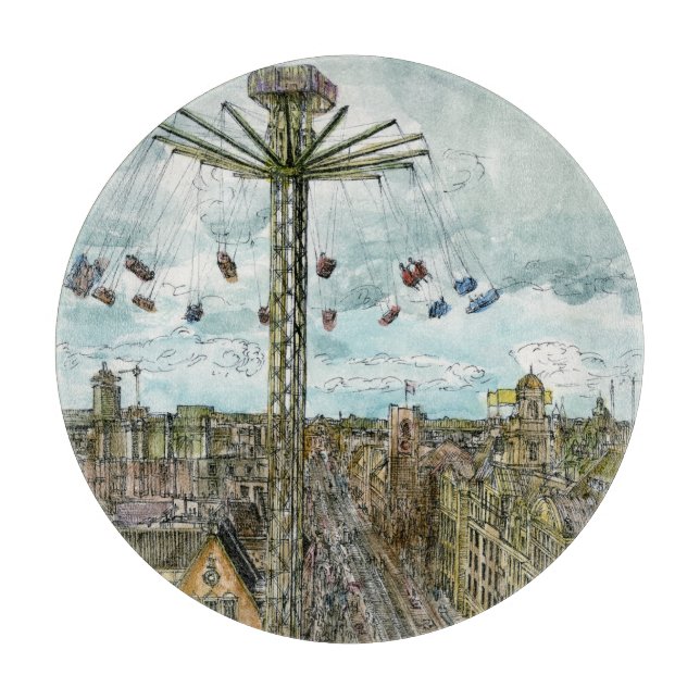 Destinations | Watercolor European Swing Ride Cutting Board (Front)