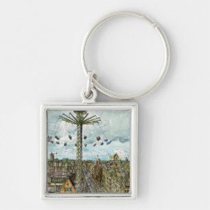 Destinations Watercolor European Swing Ride Keychain