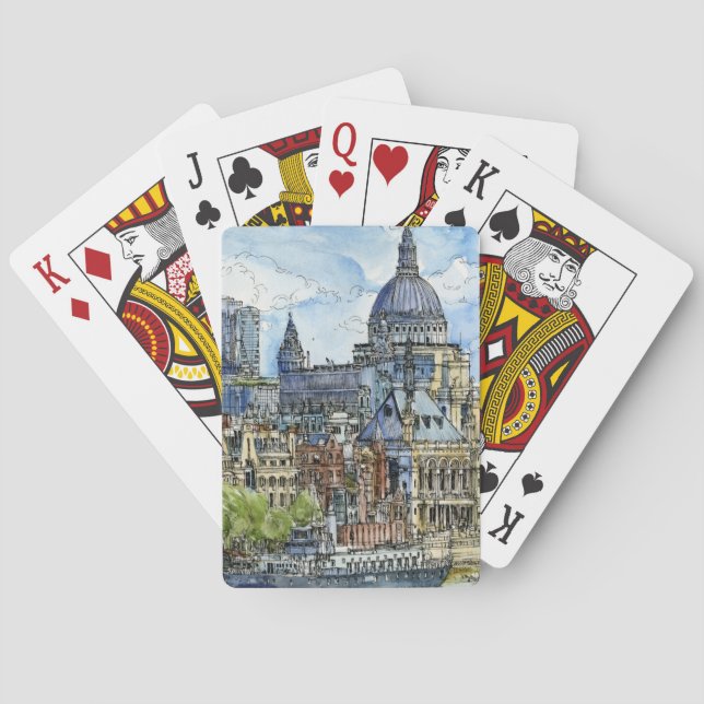 Destinations | Watercolor River Thames Waterfront Playing Cards (Back)