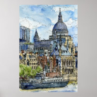 Destinations | Watercolor River Thames Waterfront