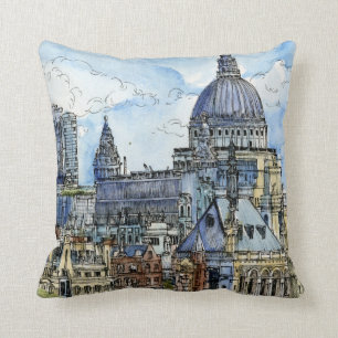 Destinations   Watercolor River Thames Waterfront Throw Pillow
