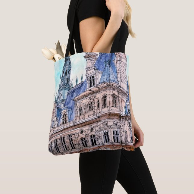 Destinations | Watercolor Rustic Hotel de Ville Tote Bag (Close Up)