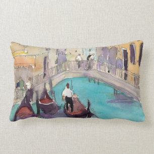Destinations Watercolor Venice Gondola Ride Lumbar Pillow