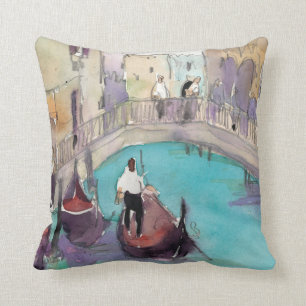 Destinations Watercolor Venice Gondola Ride Throw Pillow
