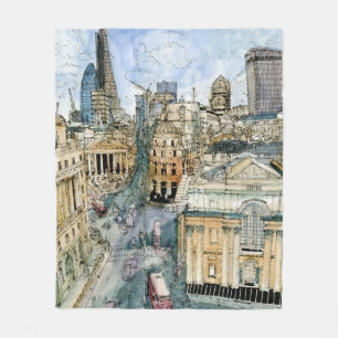 Destinations   Watercolor Vintage London Street Fleece Blanket