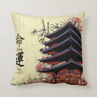destiny luck kanji japanese pagoda cherry blossoms throw pillow