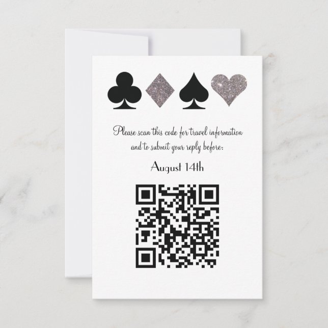 Destiny Silver Las Vegas Wedding QR code Reply RSVP Card (Front)