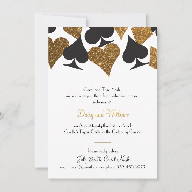 Destiny Vegas Rehearsal Dinner Faux Gold Glitter Invitation (Front)