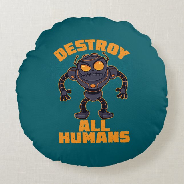 Destroy All Humans Angry Robot Round Pillow (Front)