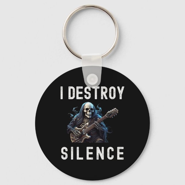 Destroy Silence Ghost Guitar Funny Guitar  Keychain (Front)