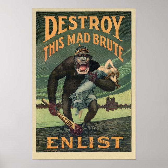 Destroy This Mad Brute - WWI Army Recruiting Poster (Front)