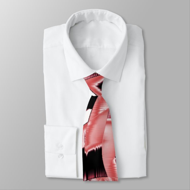Destroyed black and salmon scraps or tape on white tie (Tied)