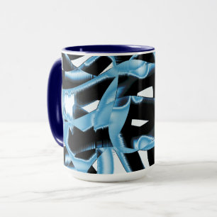 Destroyed blue and black scraps or ribbons mug