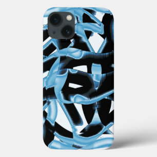 Destroyed blue and black scraps or tape iPhone 13 case