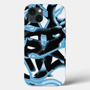 Destroyed blue and black scraps or tape iPhone 13 case