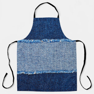 Destroyed torn denim blue jeans fabric frame on bl apron