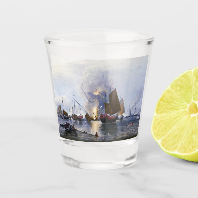 Destroying Chinese War Junks 1843 Shot Glass (Front)