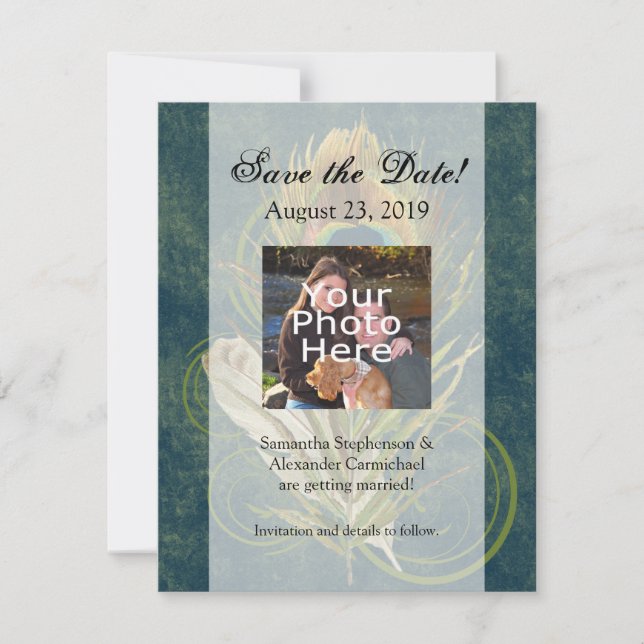 Détail artistique Faire-part de mariage de paon "S (Devant)