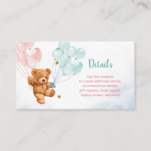 Detail Card Bear Gender Reveal Pink and Blue