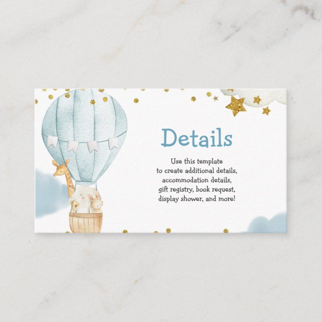 Detail Card Blue Hot Air Balloon Jungle Animals (Front)