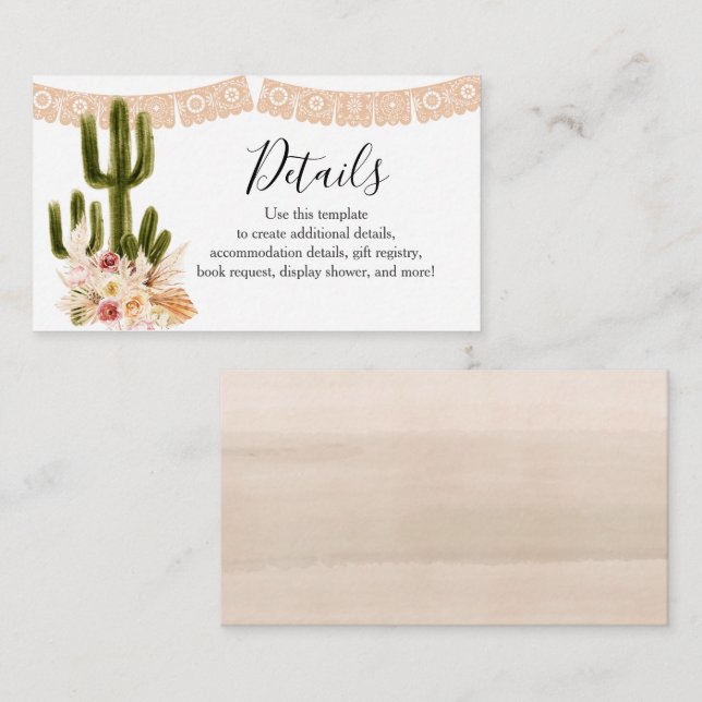 Détail Carte Boho Cactus Taco à propos d'amour Pam (Devant / Derrière)