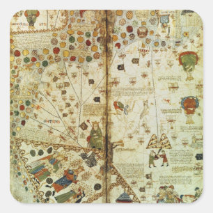 Detail from a Catalan World Map Square Sticker