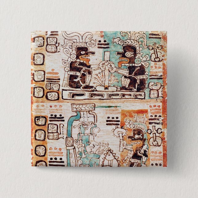 Detail from a Mayan codex 2 Inch Square Button (Front)