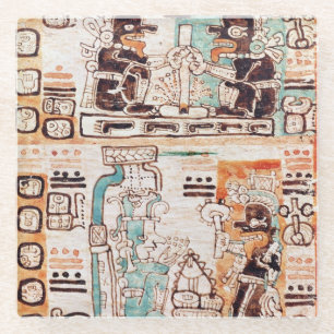 Detail from a Mayan codex Glass Coaster