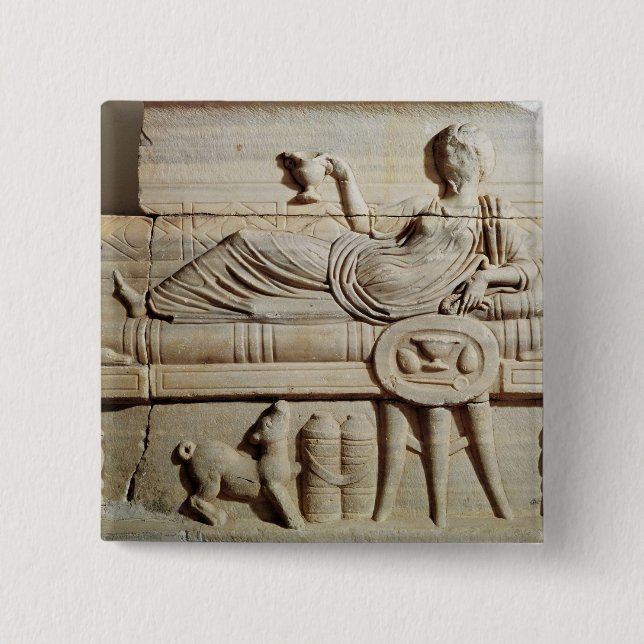 Detail from a sarcophagus 2 inch square button (Front)