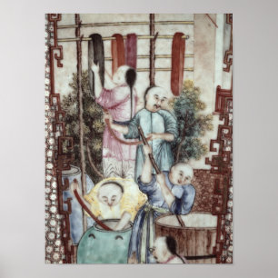 Detail from a vase depicting men dyeing silk poster