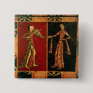Detail from a wedding chest depicting a musician a 2 inch square button