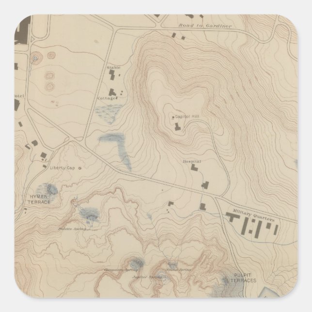 Detail Map of Mammoth Hot Springs Square Sticker (Front)
