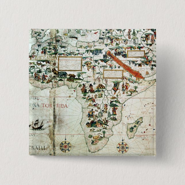 Detail of a map of the world showing Africa 2 Inch Square Button (Front)