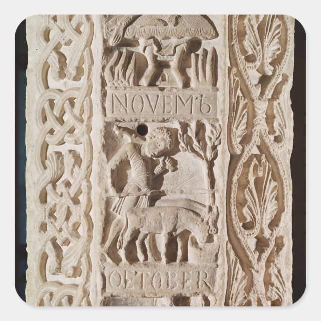 Detail of a pillar showing square sticker (Front)