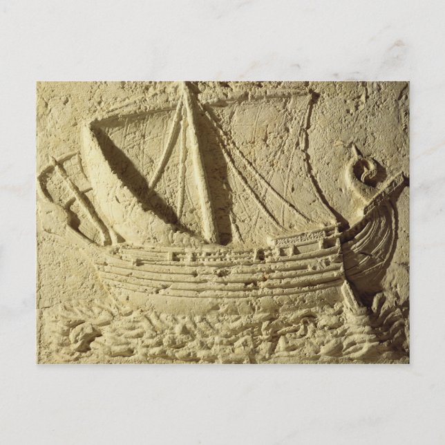 Detail of a relief of a boat, from a sarcophagus postcard (Front)