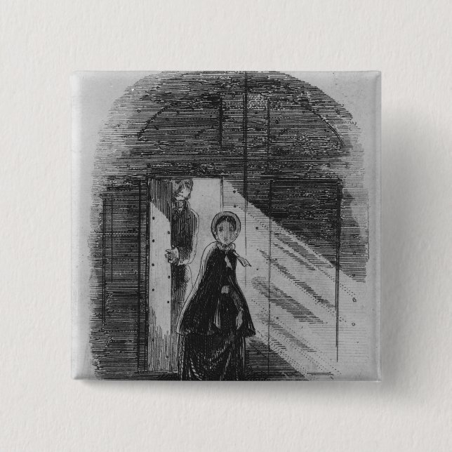 Detail of Amy Dorrit 2 Inch Square Button (Front)