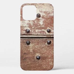 Detail of an old painted shabby door with rusty me iPhone 12 case