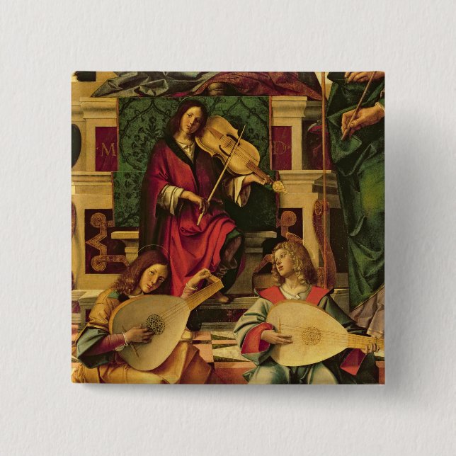Detail of angel musicians 2 inch square button (Front)