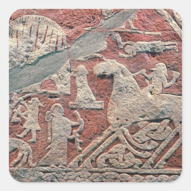 Detail of figures illustrating a saga square sticker (Front)