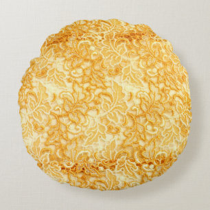Detail of gold lace pattern fabric of cloth round pillow