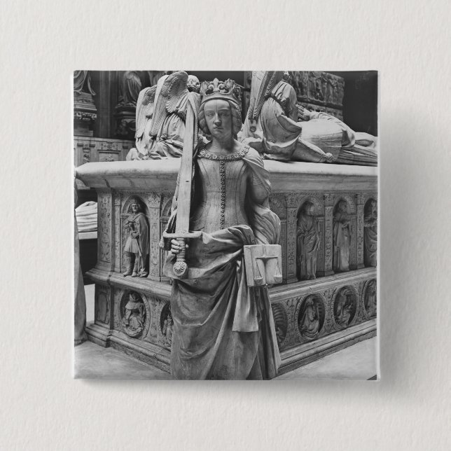 Detail of Justice 2 Inch Square Button (Front)