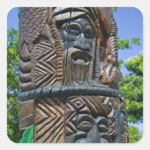 Detail of Kanak totem pole, Noumea, New 2 Square Sticker