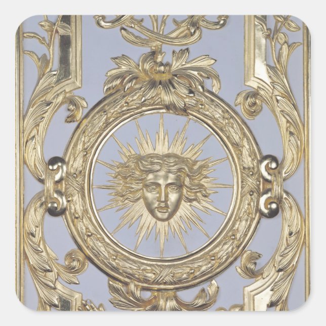 Detail of panelling depicting square sticker (Front)