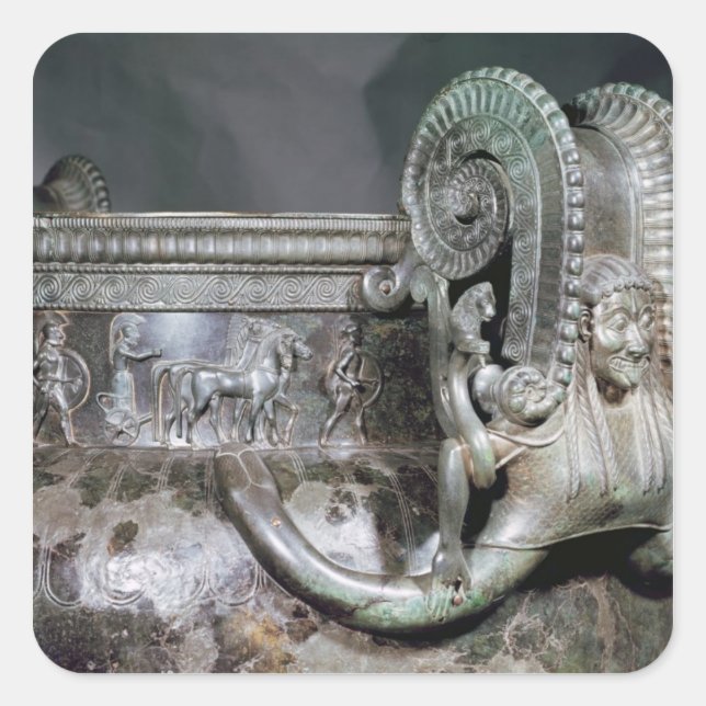 Detail of the gorgon handle from a krater square sticker (Front)