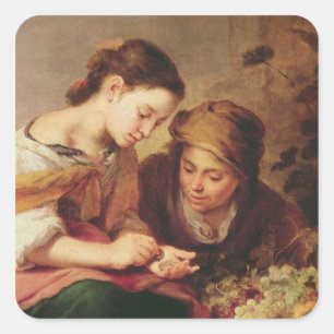 Detail of The Little Fruit-Seller, 1670-75 Square Sticker