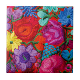 Detail of traditional embroidery floral textile tile