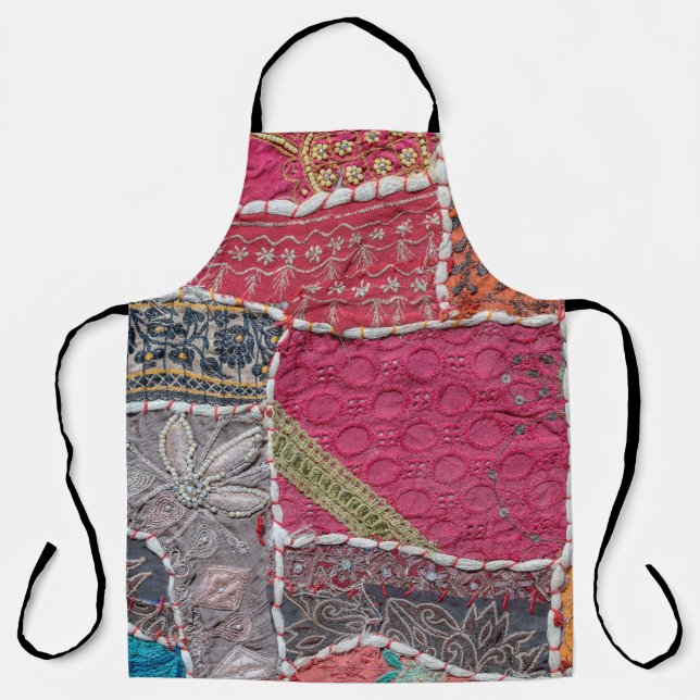 Detail old colourful patchwork carpet, India. Clos Apron (Front)