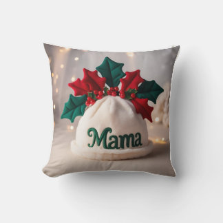 Detailed 3D Baby Hat, Holly, Subtle "Mama" Throw Pillow
